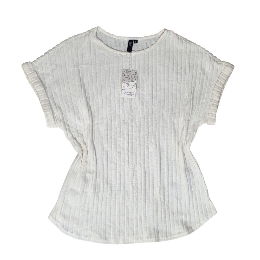 Automet Ribbed Knit Top Cream Ivory Size Large NWT